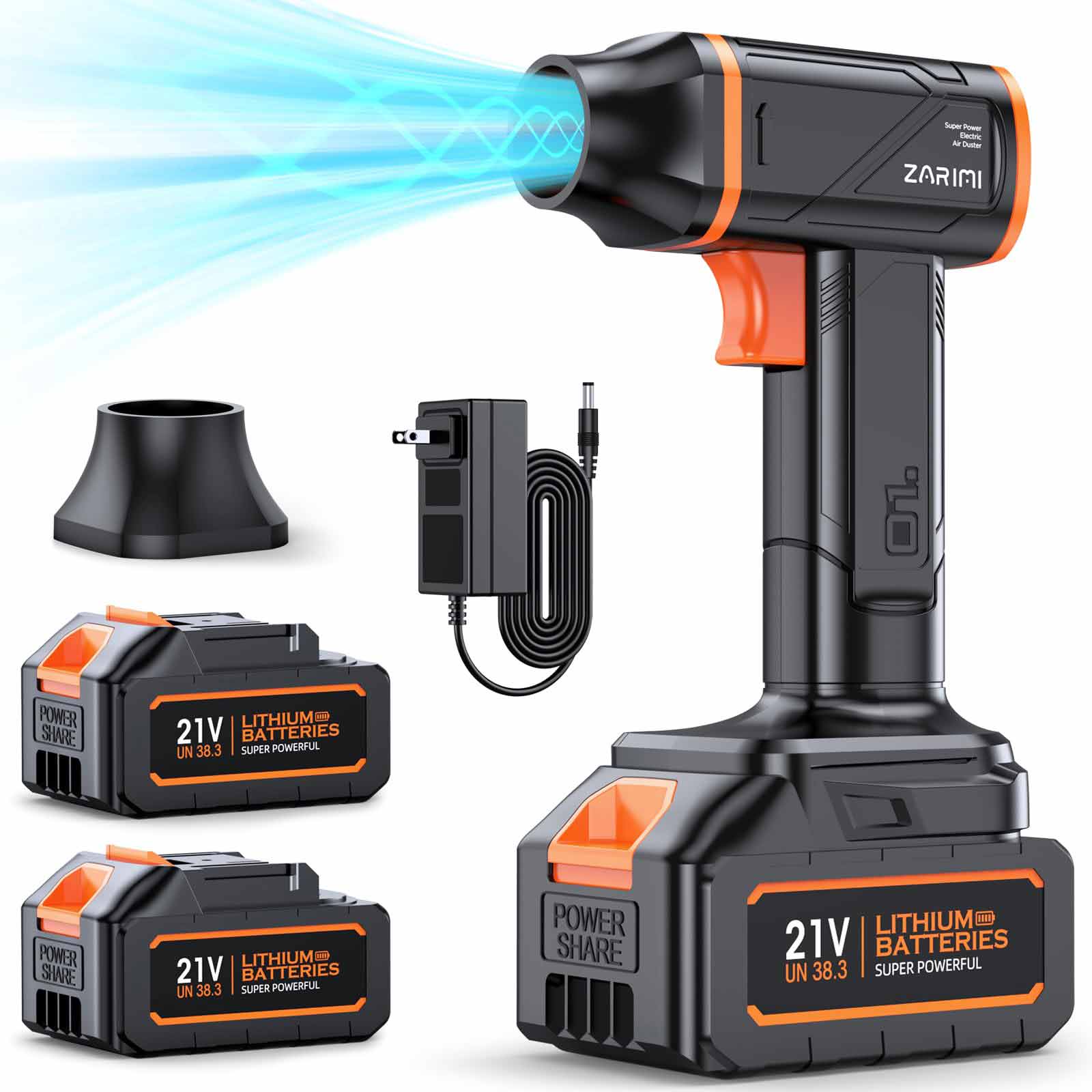 Electric Compressed Air Duster - 1000,000 RPM Rechargeable Cordless Air Blower with Brushless Motor - 2 Batteries & Charger - Replaces Canned Air - for Outdoor, Cars, Computer, Keyboards Cleaning