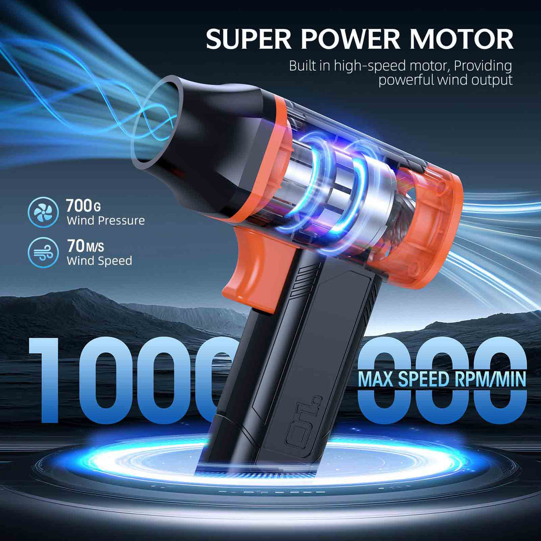 Electric Compressed Air Duster - 1000,000 RPM Rechargeable Cordless Air Blower with Brushless Motor - 2 Batteries & Charger - Replaces Canned Air - for Outdoor, Cars, Computer, Keyboards Cleaning