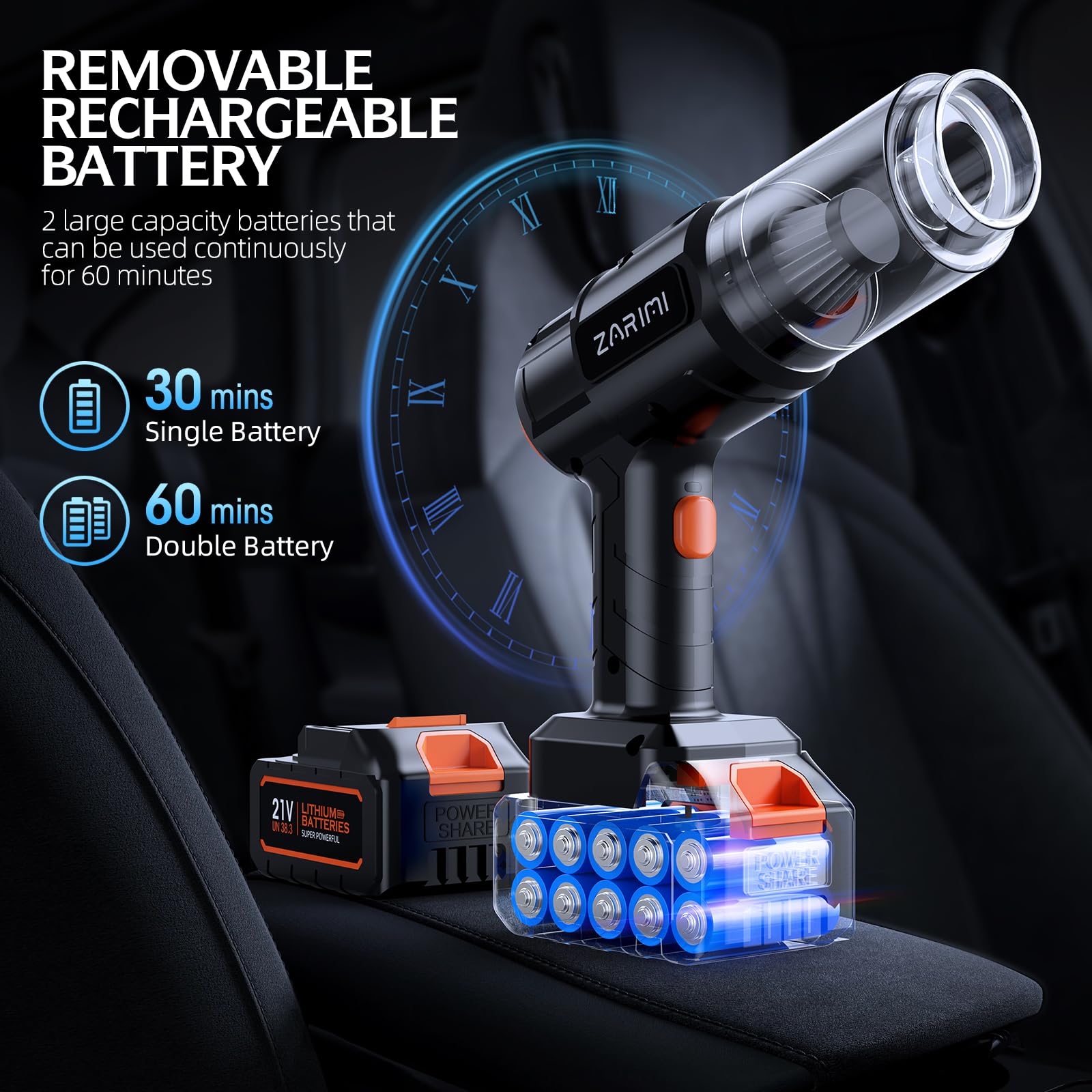 Car Vacuum Portable Cordless, 50,000Pa High Power Dust Buster, 6-in-1 Handheld Vacuum Cleaners for Home, Car, Pet Hair, Keyboard, Black